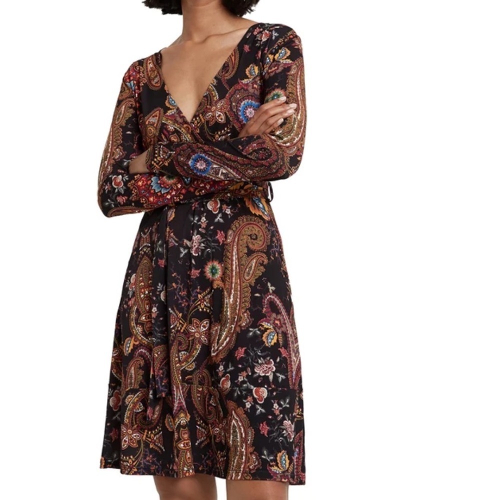 Desigual Black Paisley Print Wrap Dress with Multicolor Accents